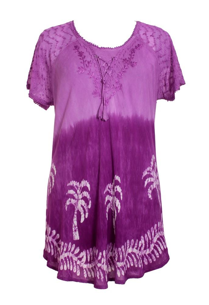 Palm Tree Print Ombre Dye Cap Sleeve Blouse 18713 - Advance Apparels Inc