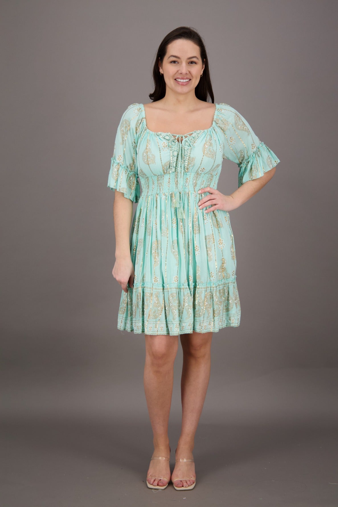 Pastel Paisley Short Sleeve Dress 24942 - Advance Apparels Inc