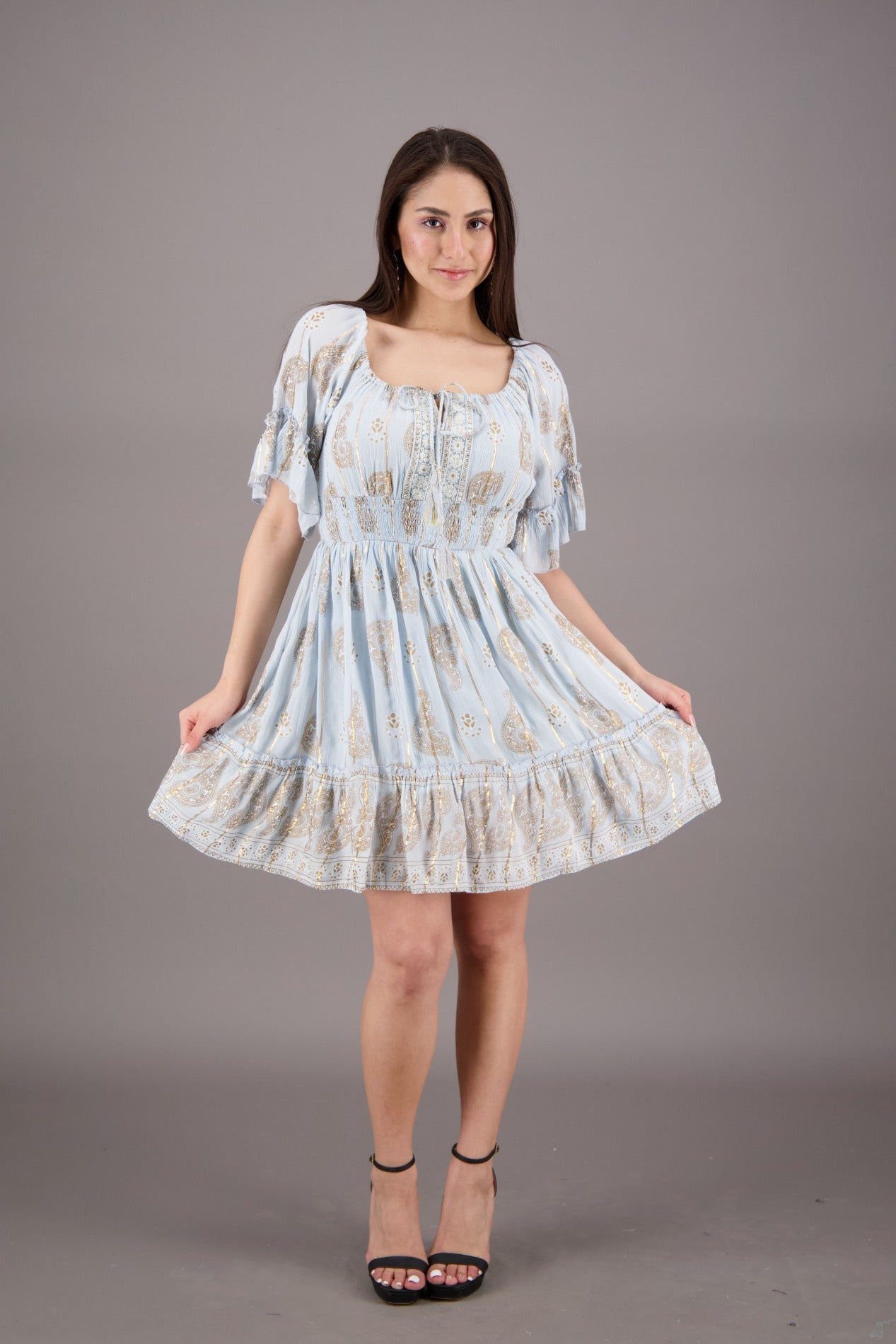 Pastel Paisley Short Sleeve Dress 24942 - Advance Apparels Inc