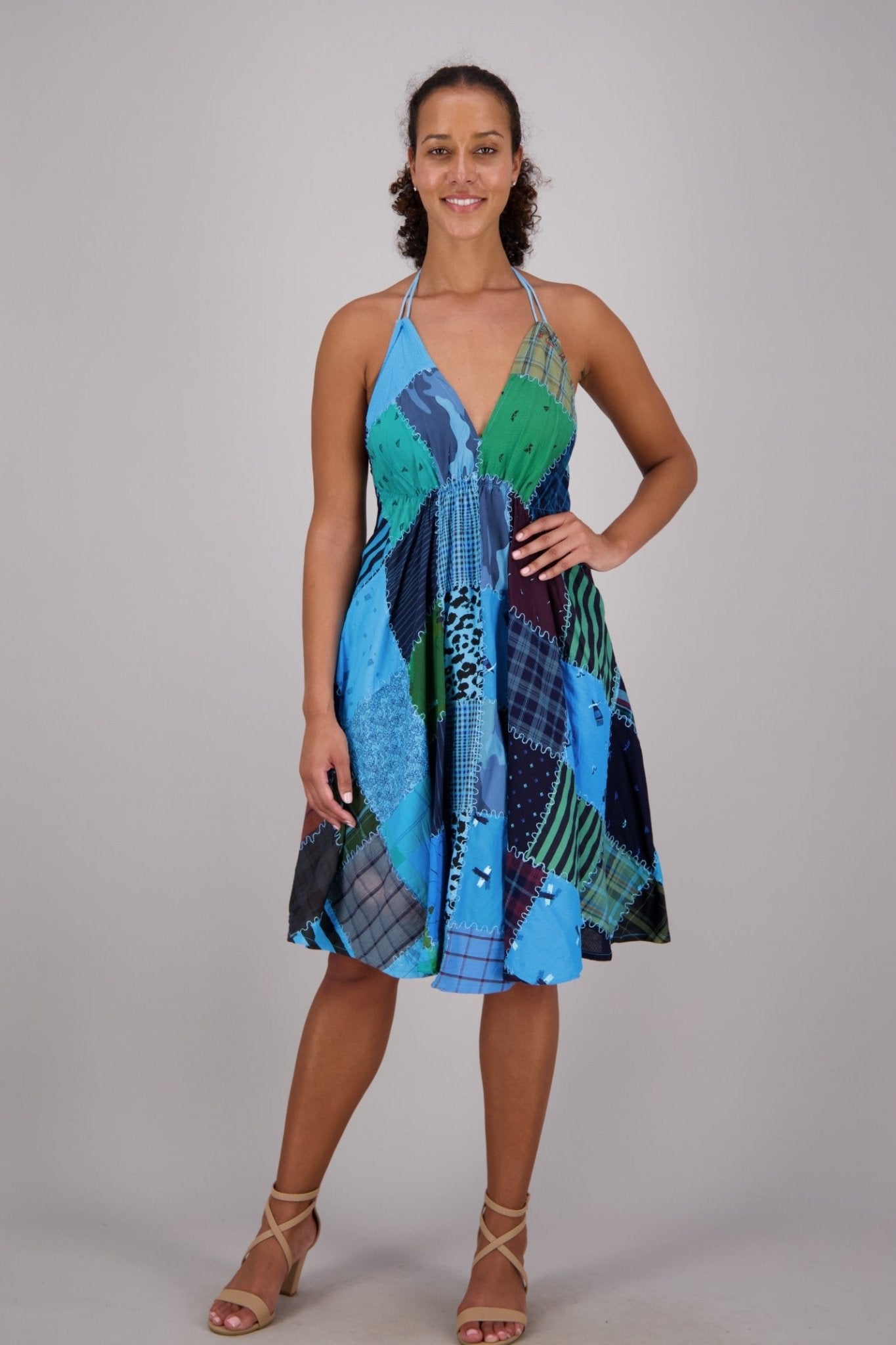 Patchwork Halter Middy Dress PAT - 3275 - Advance Apparels Inc