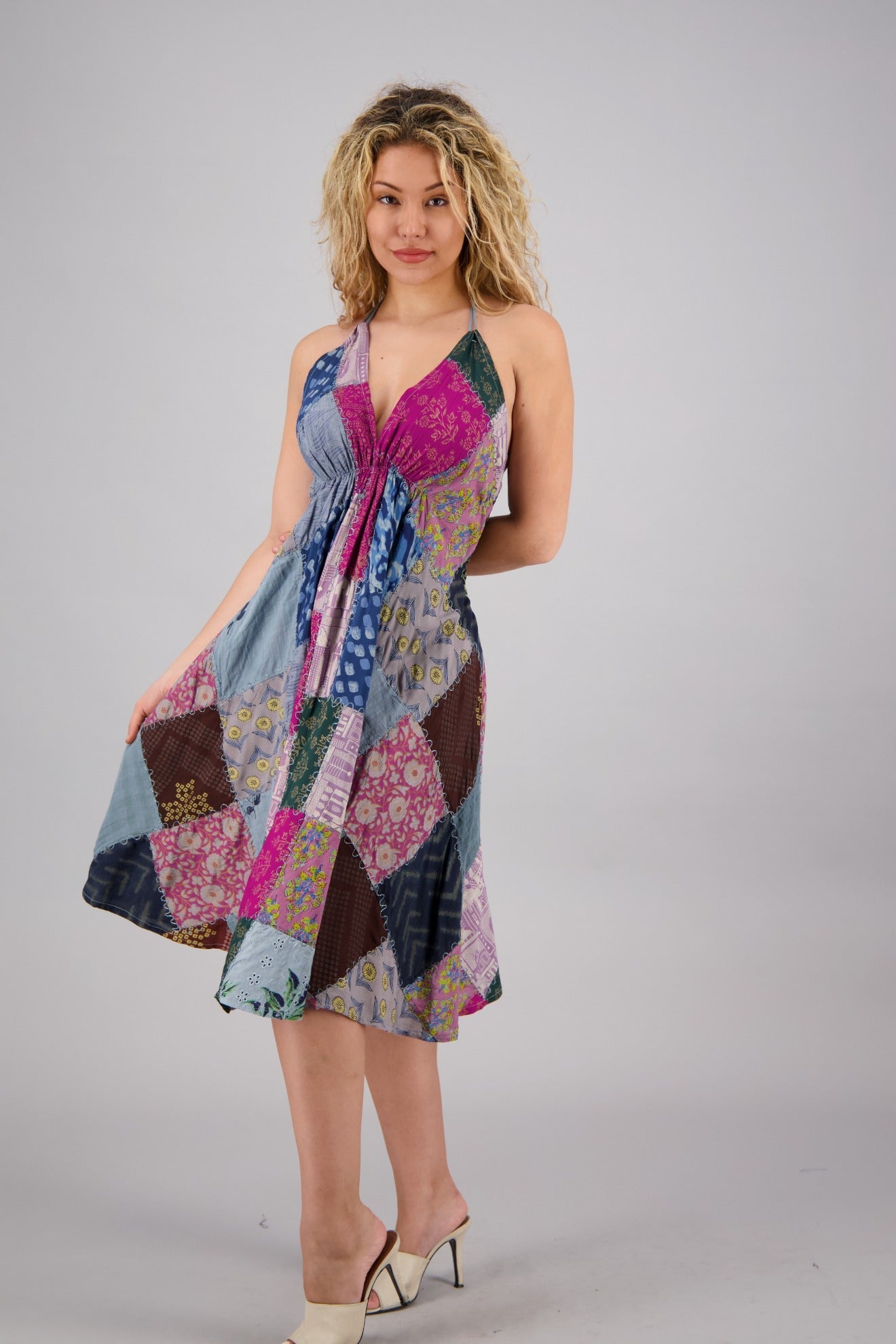 Patchwork Halter Middy Dress PAT - 3275 - Advance Apparels Inc