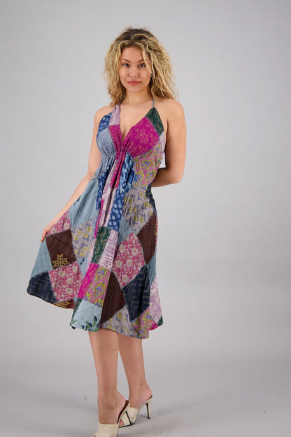 Patchwork Halter Middy Dress PAT - 3275 - Advance Apparels Inc