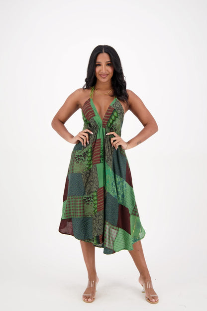 Patchwork Halter Middy Dress PAT - 3275 - Advance Apparels Inc