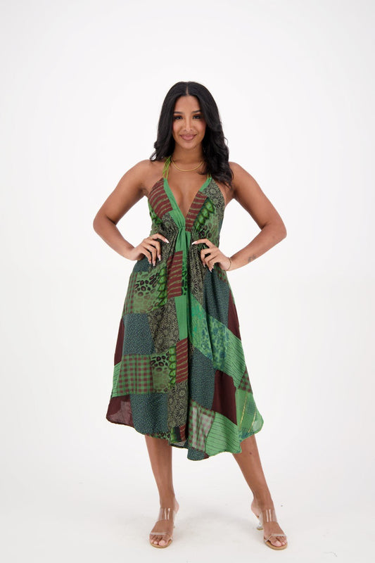 Patchwork Halter Middy Dress PAT - 3275 - Advance Apparels Inc