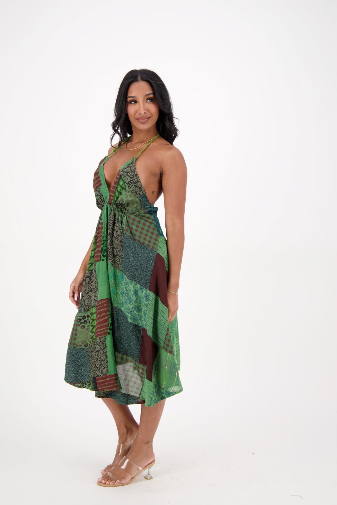 Patchwork Halter Middy Dress PAT - 3275 - Advance Apparels Inc
