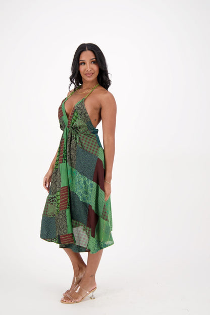 Patchwork Halter Middy Dress PAT - 3275 - Advance Apparels Inc