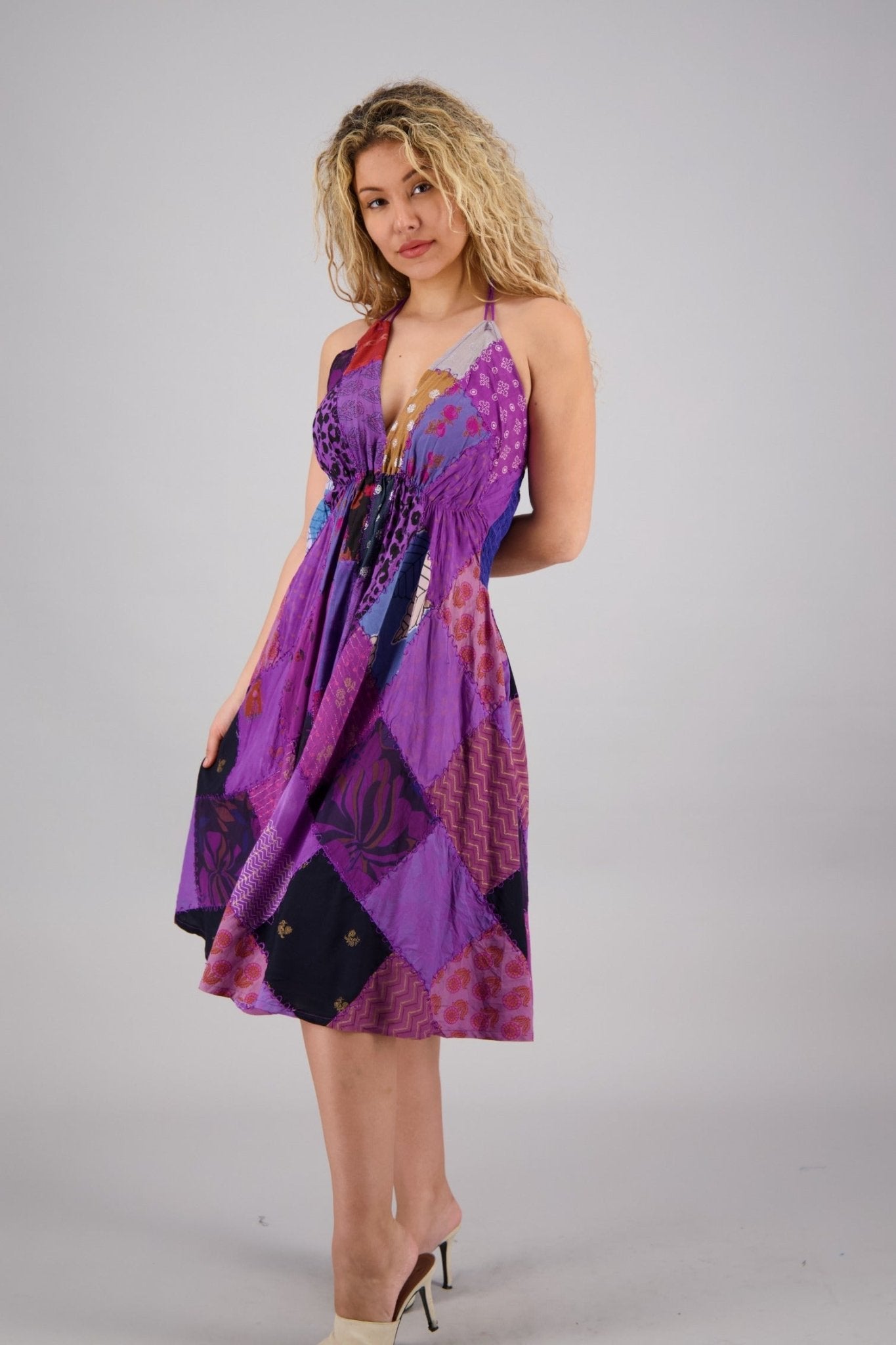 Patchwork Halter Middy Dress PAT - 3275 - Advance Apparels Inc