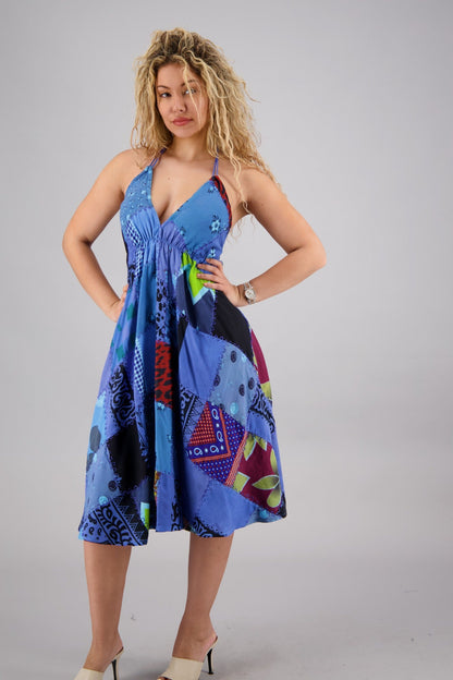 Patchwork Halter Middy Dress PAT - 3275 - Advance Apparels Inc