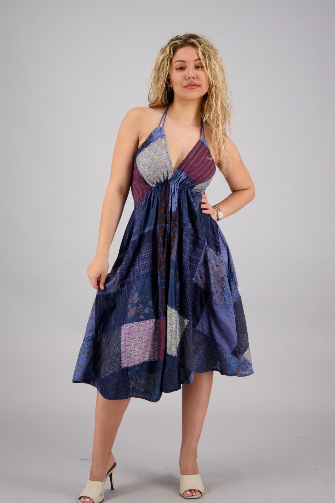 Patchwork Halter Middy Dress PAT - 3275 - Advance Apparels Inc