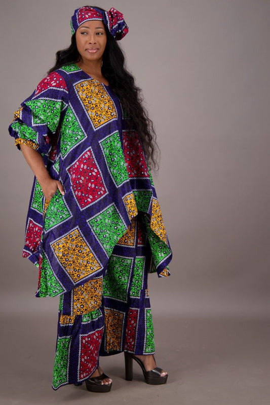Patchwork Wax Print 2 Piece Pants Set APS - 25082 - 270 - Advance Apparels Inc