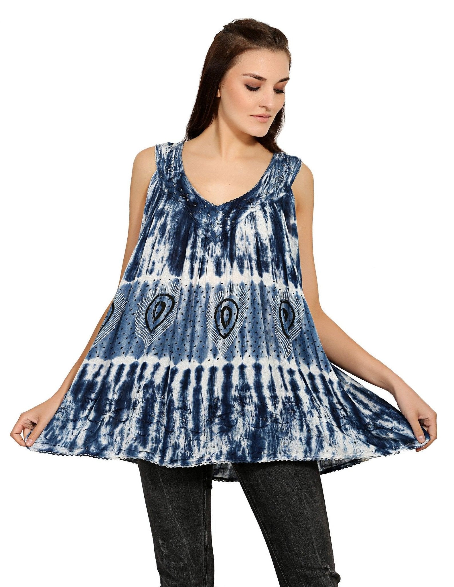 Peacock Feather Sequins Tank Top 19238 - Advance Apparels Inc