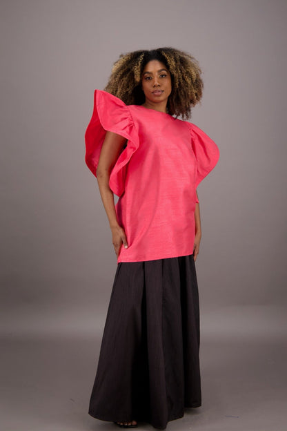 Petal Sleeve Solid Color Blouse AT - 2470 - Advance Apparels Inc