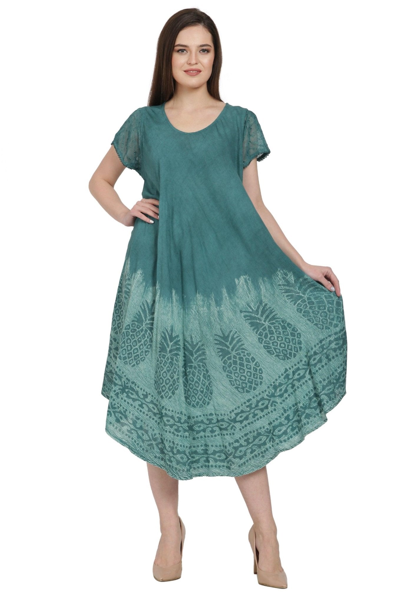 Pineapple Block Print Tie Dye A-Line Dress UDS52-2431 Grey / One Size Fits Most Pineapple Block Print Tie Dye A-Line Dress UDS52-2431 Grey / One Size Fits Most