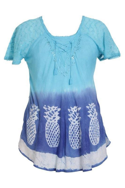 Pineapple Print Ombre Dye Cap Sleeve Blouse 18719 - Advance Apparels Inc