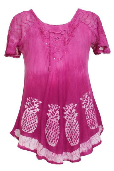 Pineapple Print Ombre Dye Cap Sleeve Blouse 18719 - Advance Apparels Inc