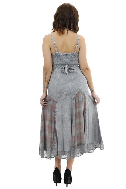 Plaid Panels Acid Wash Dress 152104 - Advance Apparels Inc