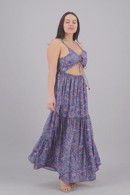 Hollowed Silk Maxi Dress AB29013