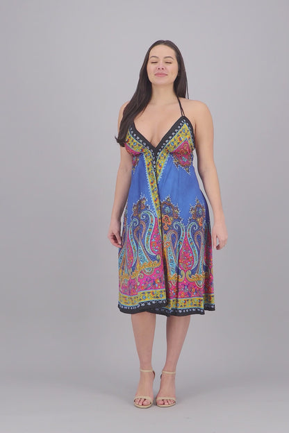 Mid-Length Halter Top Batik Dress 1969
