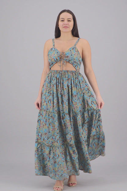 Hollowed Silk Maxi Dress AB29013