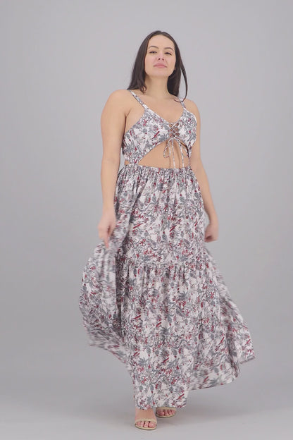 Hollowed Silk Maxi Dress AB29013