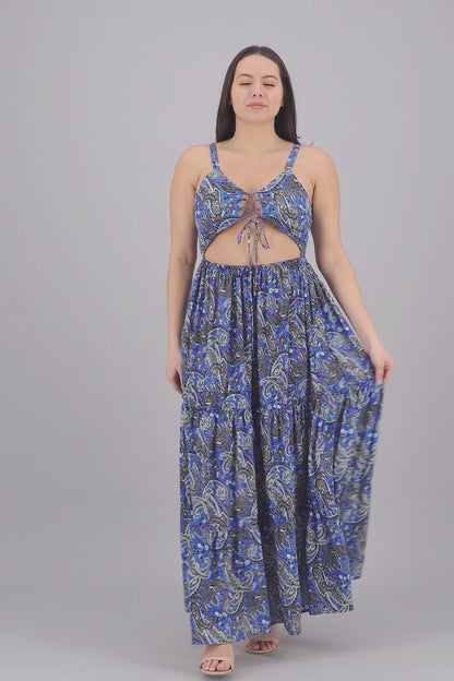 Hollowed SIlk Maxi Dress AB29017