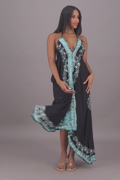 Black Halter Batik Dress 145720