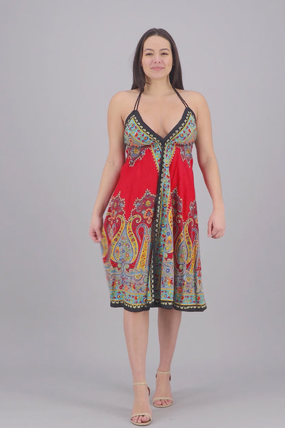 Mid-Length Halter Top Batik Dress 1969