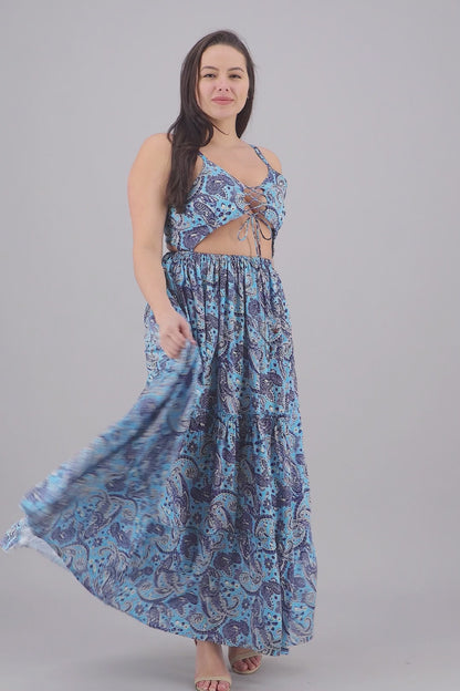 Hollowed SIlk Maxi Dress AB29017