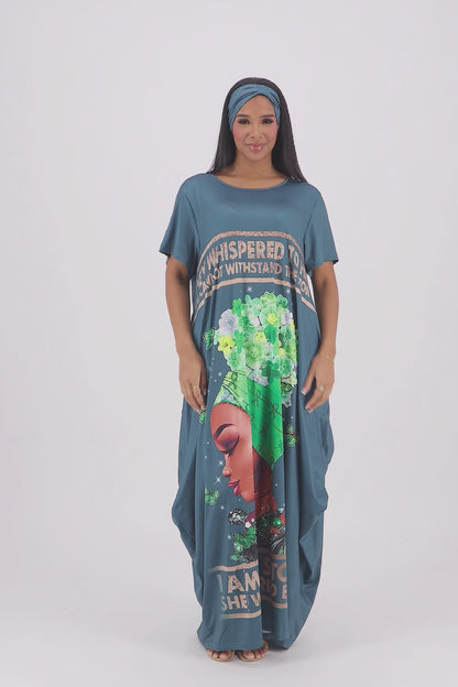 "They Whispered" Green Print Kaftan CH8859