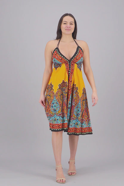 Mid-Length Halter Top Batik Dress 1969