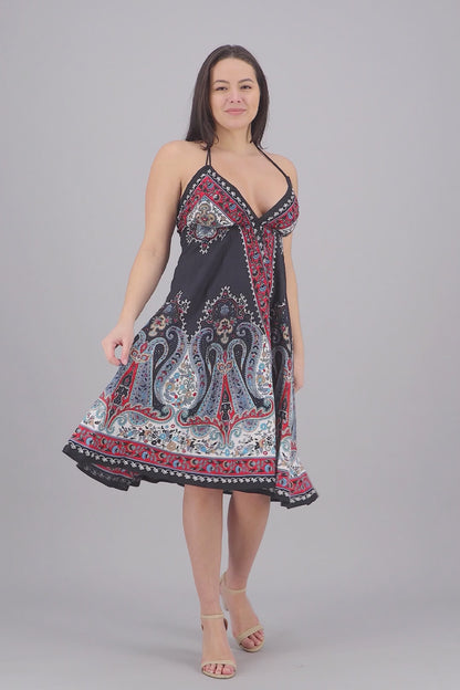 Mid-Length Halter Top Batik Dress 1969