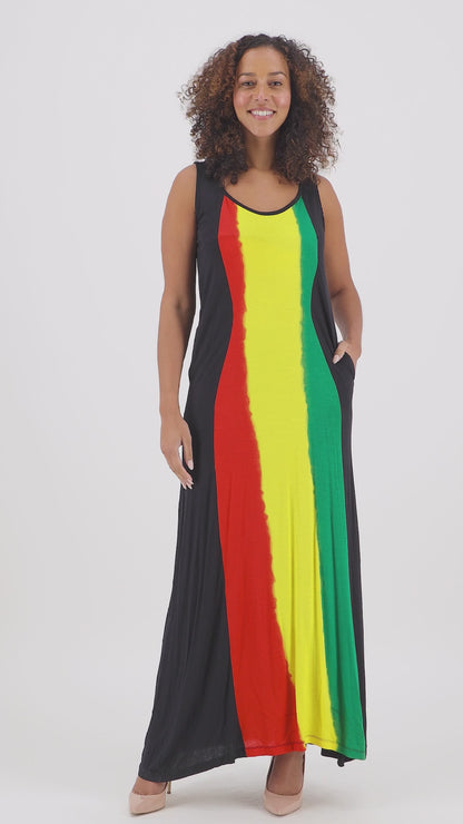 Cutout Back Rasta Maxi Dress R-483