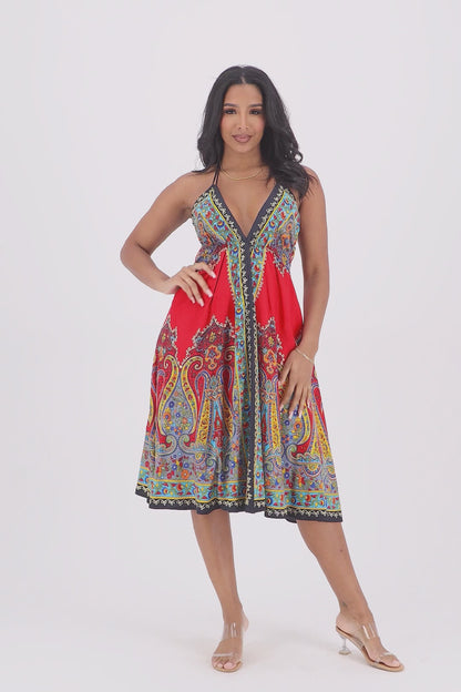 Mid-Length Halter Top Batik Dress 1969