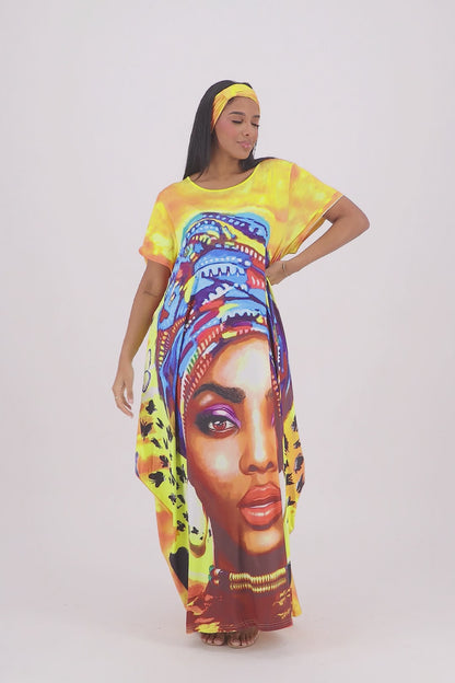 Yellow Butterfly/Tribal Print Kaftan CH8857