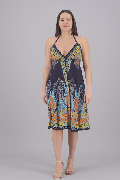 Mid-Length Halter Top Batik Dress 1969