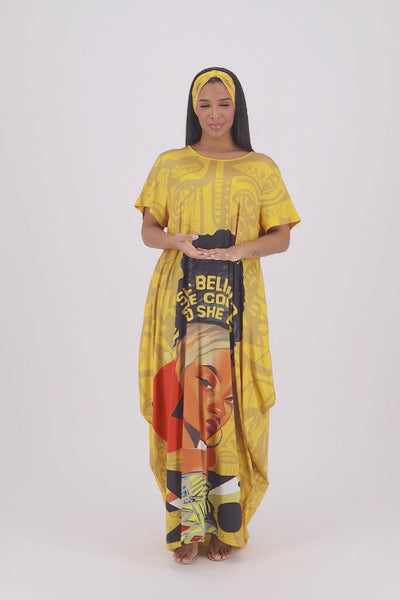 "She Believed" Gold Print Kaftan CH8858