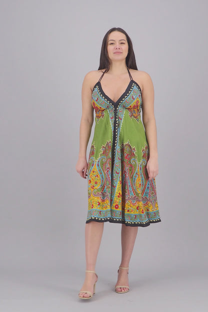 Mid-Length Halter Top Batik Dress 1969