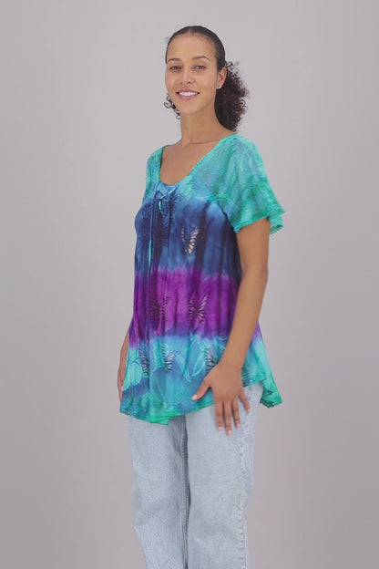 Butterfly Block Print Tie Dye Blouse 302180