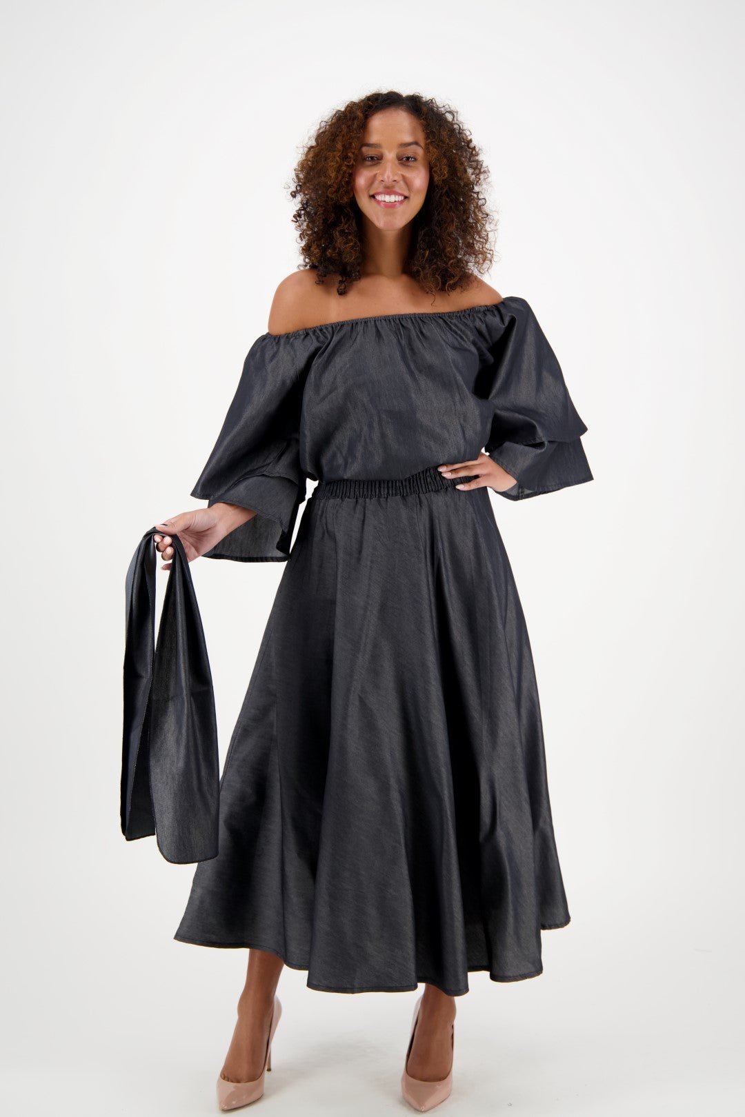 Princess Ankara Denim Dress 2197-BLACK Advance Apparels Inc Princess Ankara Denim Dress 2197-BLACK Advance Apparels Inc
