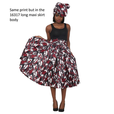 Red Camouflage Print Ankara Long Maxi Skirt 16317-99 - Advance Apparels Inc