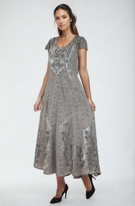 Renaissance Inspired Cap Sleeve Acid Wash Dress ADL - 20323 - Advance Apparels Inc