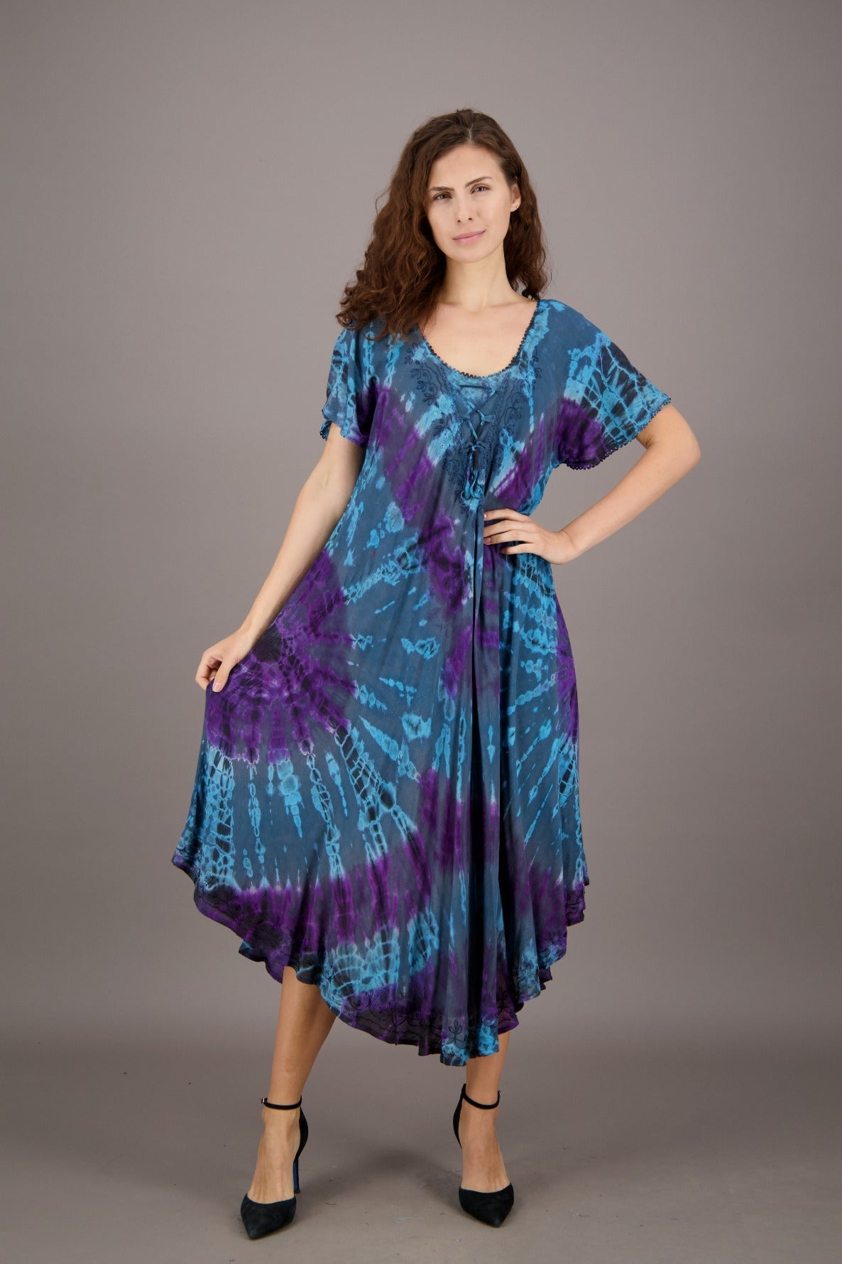 Retro Tie Dye Cap Sleeve Dress 24682 - Advance Apparels Inc