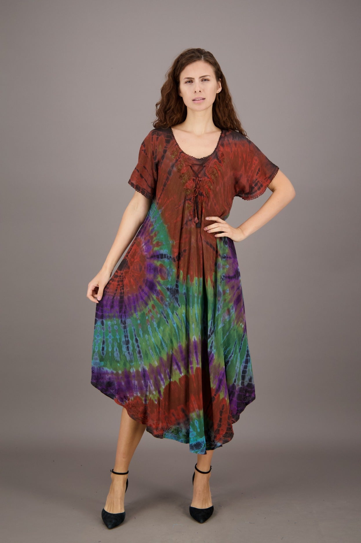 Retro Tie Dye Cap Sleeve Dress 24682 - Advance Apparels Inc