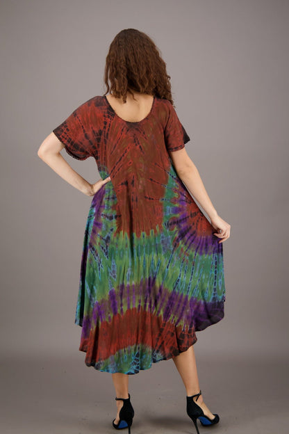 Retro Tie Dye Cap Sleeve Dress 24682 - Advance Apparels Inc