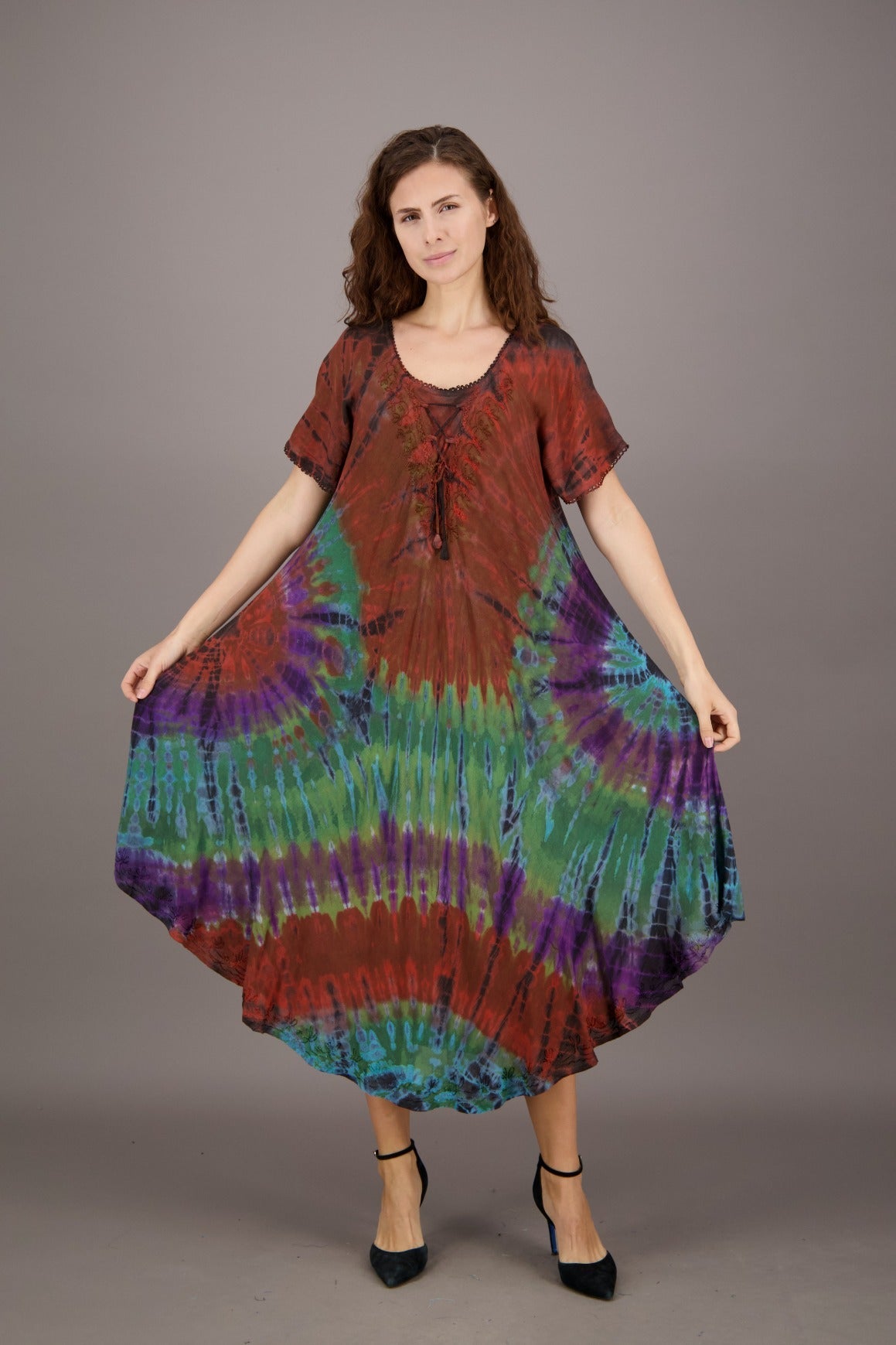 Retro Tie Dye Cap Sleeve Dress 24682 - Advance Apparels Inc
