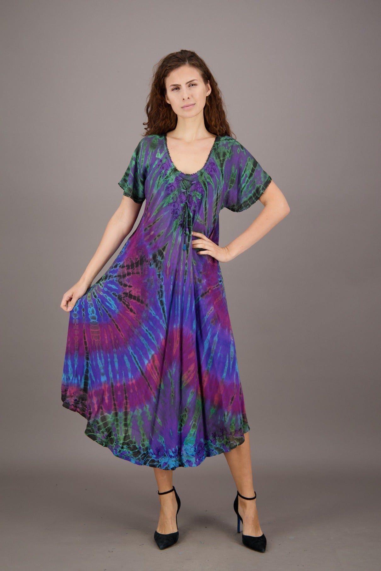 Retro Tie Dye Cap Sleeve Dress 24682 - Advance Apparels Inc