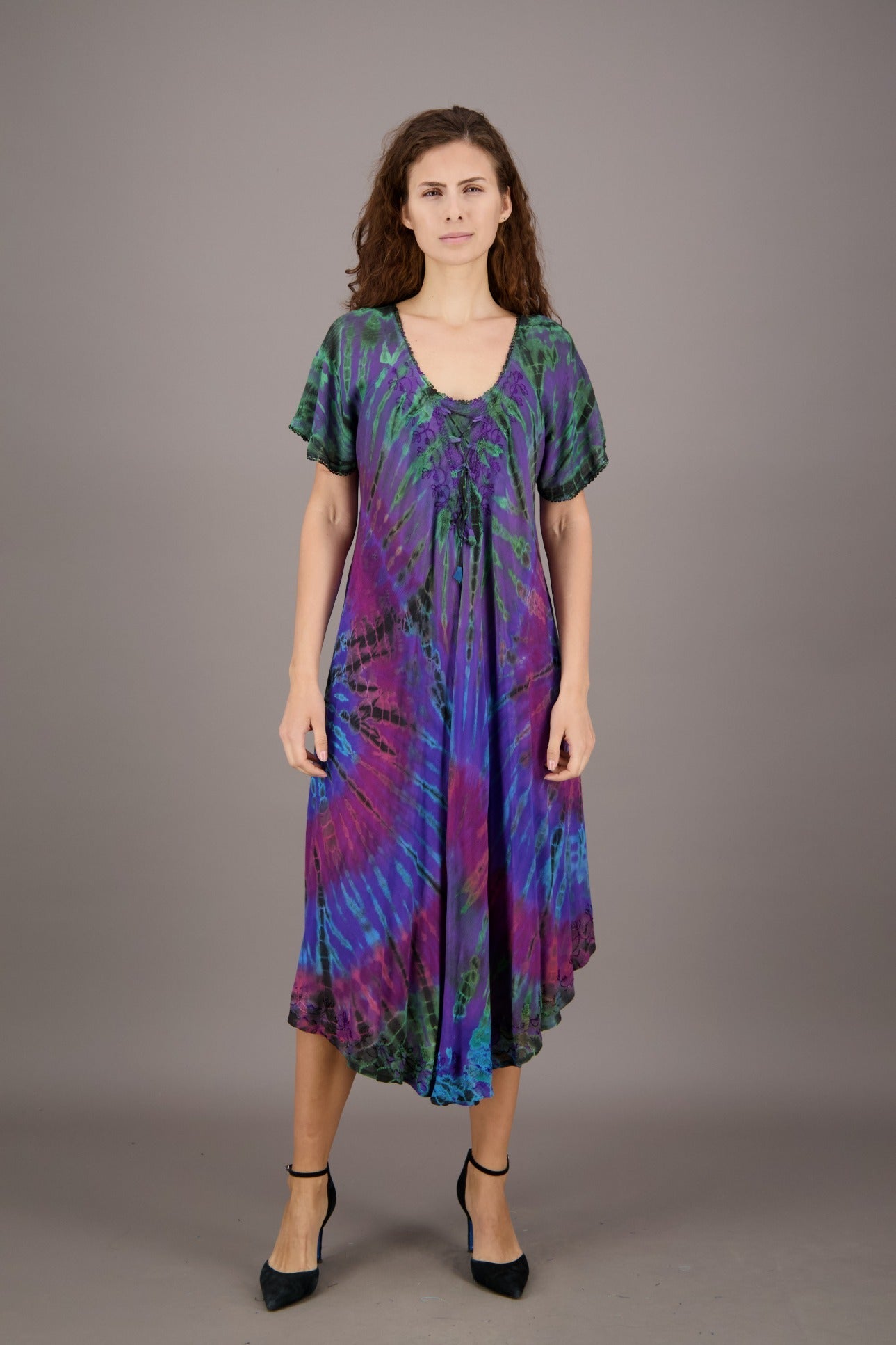 Retro Tie Dye Cap Sleeve Dress 24682 - Advance Apparels Inc