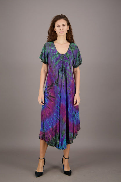 Retro Tie Dye Cap Sleeve Dress 24682 - Advance Apparels Inc