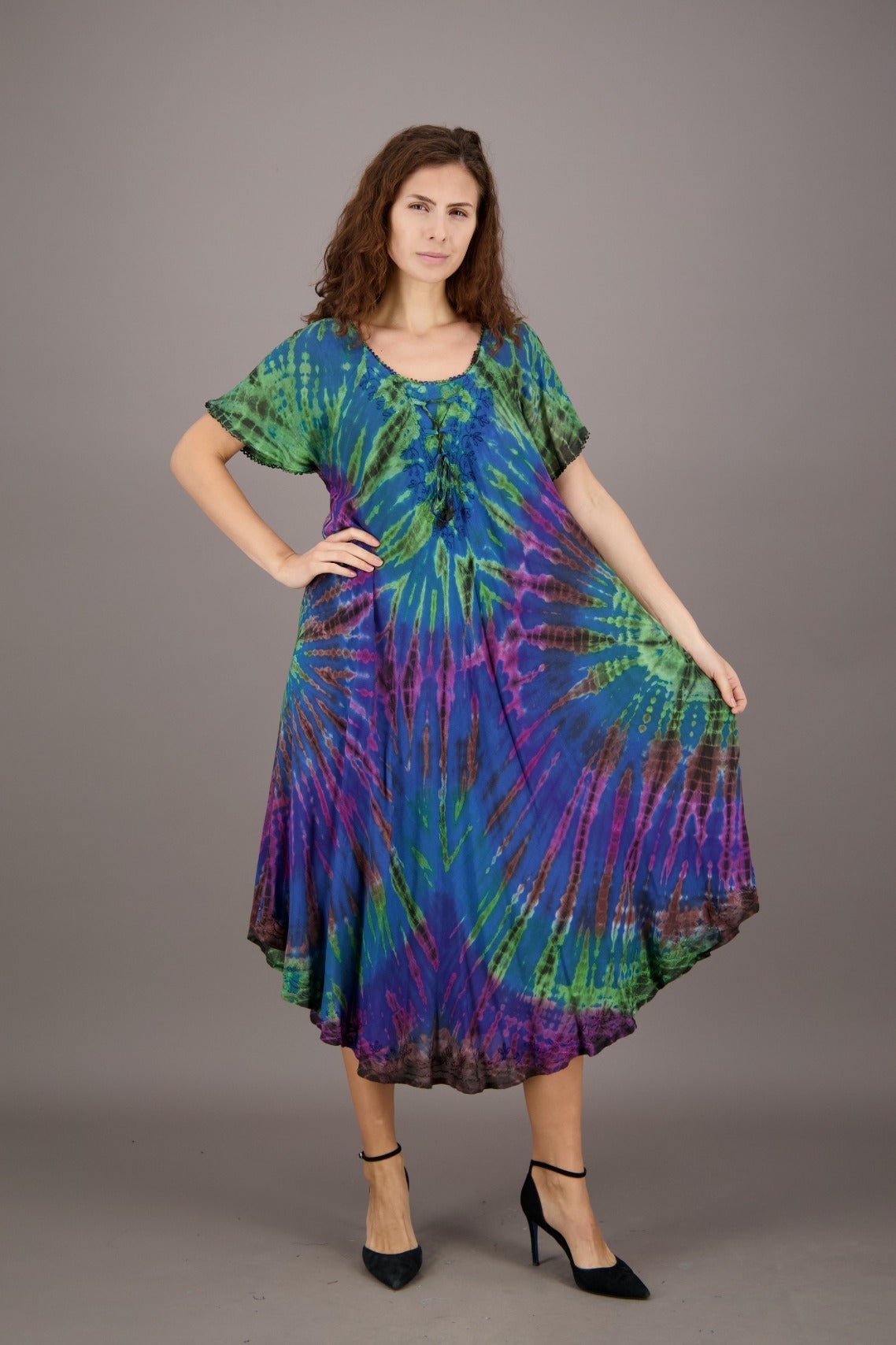 Retro Tie Dye Cap Sleeve Dress 24682 - Advance Apparels Inc