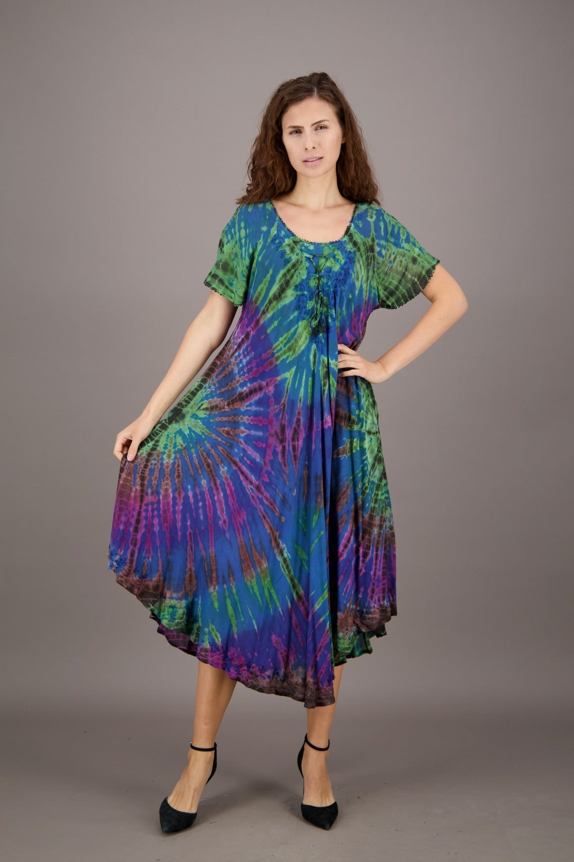 Retro Tie Dye Cap Sleeve Dress 24682 - Advance Apparels Inc
